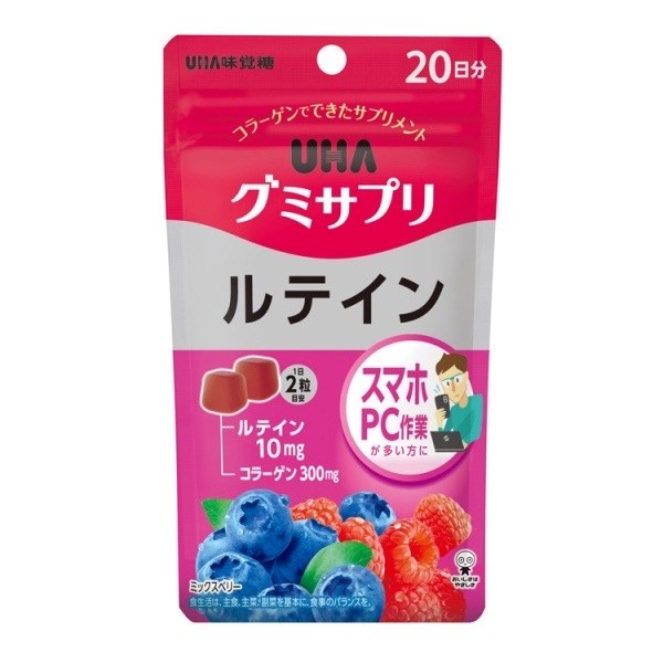 Жевательные витамины с лютеином UHA Gummy Lutein Mix Berry 12025