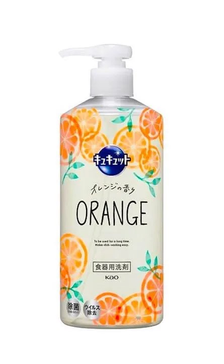 KAO Cucute Orange Средство для мытья посуды, овощей и фруктов, аромат апельсина, помпа, 480 мл 12069
